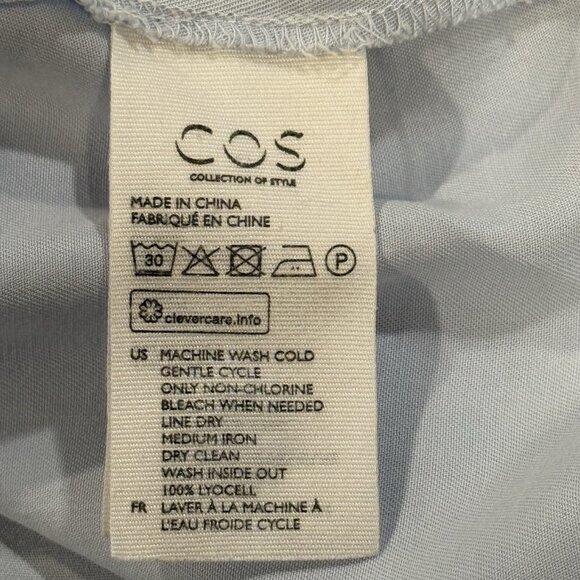 COS Womens Sz Small Oversized Light Blue Button Down 3/4 Sleeve Shirt Blouse - Picture 5 of 9